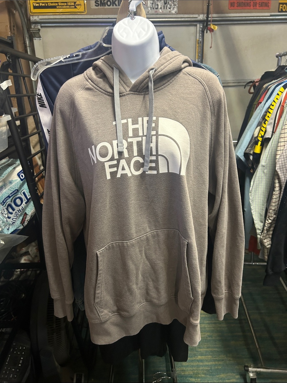 The North Face Men's Taupe Pullover Hoodie with White Logo